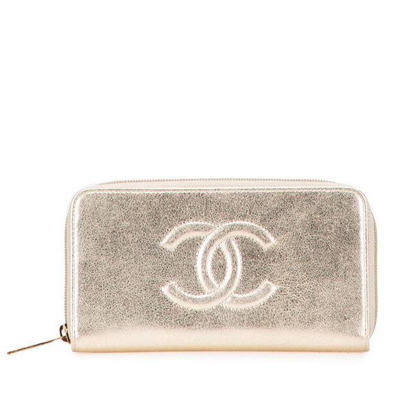 CHANEL Gold Leather Logo Wallet - Picture 1 of 10